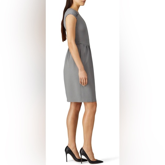 Emporio Armani Gray Cap Sleeve V-Neck Dress IT 38 US 2 Small pleated stretch new - Picture 3 of 16